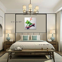 Hand Painted Skateboarding Frog Modern Canvas Wall Art Hand Painted Animal Art for Kids' Room Decor