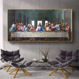 Hand Painted Leonardo da Vinci- Last Supper Canvas Oil Painting on The Famous Jesus