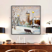 Hand Painted Abstract Landscape Painting Building Trees Streetlight Oil Painting On Canvas Hand Painted