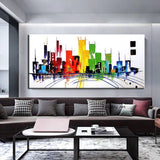 Hand Painted Oil Painting Modern Abstract City Building on Canvas Textured Knife City Art