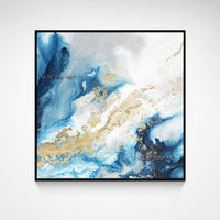 Hand Painted Abstract Wall Art Blue Marble Texture Minimalist Modern On Canvas Decorative