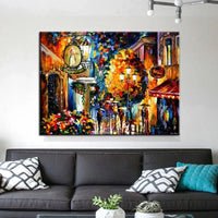 Oil Painting Handpainted Street Tree Lamp Knife Landscape On Canvas People Abstract Wall Art