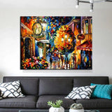 Oil Painting Handpainted Street Tree Lamp Knife Landscape On Canvas People Abstract Wall Art