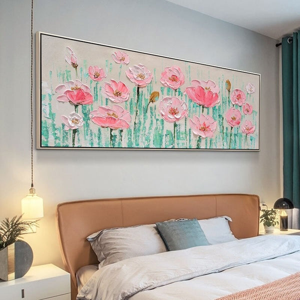 Hand Painted Knife Pink Flowers Oil Painting On Canvas Palette 3D Painting Modern Abstract Art