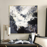 Modern Hand Painted Abstract Decorative Painting Black And White Ink Square Hanging Painting Entrance Restaurant