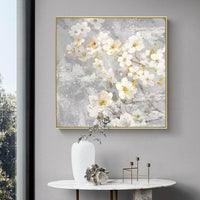 Hand Painted Oil Painting Impression Retro Gray White Flowers Wall Canvas Abstract Modern Canvas Artwork Room Decor