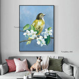 Bird On branch With Flower Oil Painting On Canvas Hand Painted As