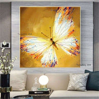 Abstract Beautiful Hand Painted Golden And White Butterfly Art Animal Painting On Canvas Oil Painting For Living Room wall Decor