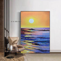 Gold Sunrise Seascape Modern Hand Painted Wall Art Hand Painted Canvas Art For Home Wall Decoration