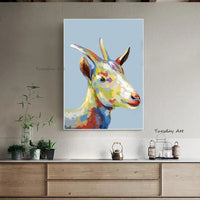 Hand Painted Cartoon goat Abstract Oil Painting On Canvas Palette Knife 3D Animals Painting For Children Room