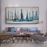 Abstract Sailing Boat Hand Painted Oil Painting Landscape Modern Canvas Painting Bedroom Artwork