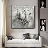 Animal White Wild Horses Modern Canvas Farmhouse Wall Art Home Decoration Painting