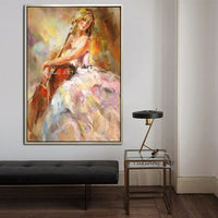 Hand Painted Impression Oil Painting Modern Character Violin Woman Abstract on Canvas