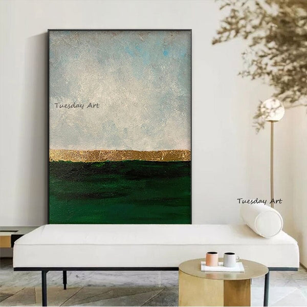 Abstract Painting In Dark And Light Green Color Hand Painted Modern Oil Painting On Canvas