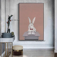 Home decoration Hand Painted Modern Reading Book Rabbit Art paintings Wall Art Canvas For reading Room Bedroom Decor