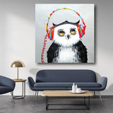 Hand Painted Funny Animal Lovey Owl Knife Oil Painting on Canvasative For Kid Room As