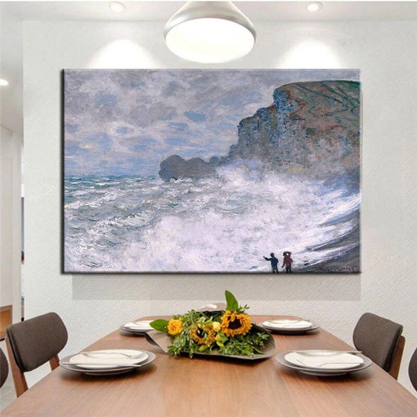 Hand Painted Monet Rough weather at Étretat Canvas Oil Paintings Wall Art Paintingatio