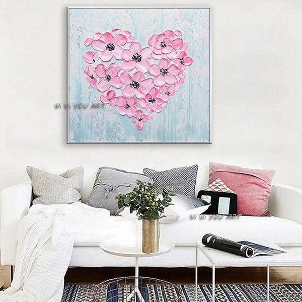 Wedding Decorative pink love heart picture pure Hand Painted oil painting on canvas wall posters bedroom