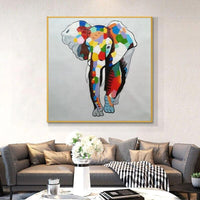 Abstract Modern Wall Decor Colorful Elephant Oil Painting On Canvas Hand Painted Pop Art For Kids Room