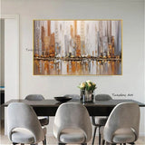 Hand Painted Gold City Building Scenery For Home Abstract Oil Painting On Canvas Decor