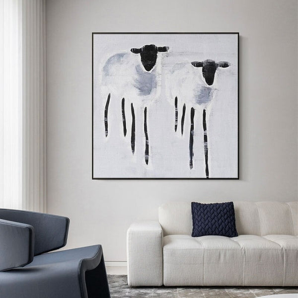 Hand Painted Oil Paintings Abstract Canvas Modern Animal Sheep Porch Decoration