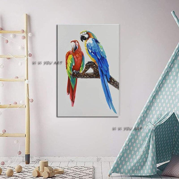 Hand Painted Calligraphy Color Bird Parrot Patterns Animal Modular Canvas Study Art Wall