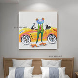 Creative Graffiti Hand Painted The Frog In Front Of The Car Art Canvas Animal