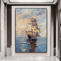 Modern Art Hand Painted boat Sunset Sailboat Landscape Painting Porch Hallway picture