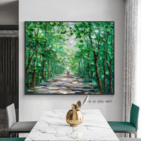 Hand Painted Abstract Wall Art Green Street Landscape Minimalist Modern On Canvas Decorative