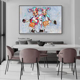 Fashion Designed Oil Painting Hand Painted Modern Pop On Canvas Abstract Animal Cow Modern Children's Room Decorative