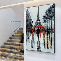 Hand Painted Abstract Wall Art Eiffel Tower Landscape Minimalist Modern On Canvas Decorative