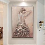 Hand Painted Beautiful Girl Rose Dress Oil Painting Canvas Decor As