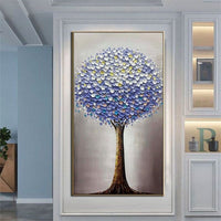 Hand Painted Lavender Knife Flower Tree Oil Painting Chinese Style Canvas Art