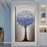 Hand Painted Lavender Knife Flower Tree Oil Painting Chinese Style Canvas Art