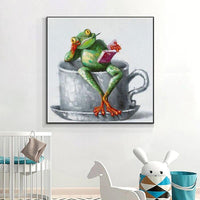 Hand Painted Canvas Oil Paintings Cute Funny Frog Modern Abstract Animals Wall Art Kids Room Decor As