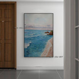 Hand Painted Abstract Contemporary Seascape Wall Art On Canvas Modern Bedroom