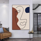 Minimalist Abstract Wall Art Hand Painted Canvas Oil Painting Woman Face Posterss Decor