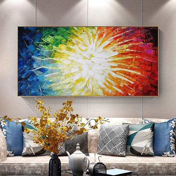 Hand Painted Modern Oil Painting Colorful Thick Knife Color Block Abstract Canvas Decor