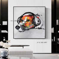 Hand Painted Modern Fashion Pop Art Dog Animal Canvas Painting Bedroom