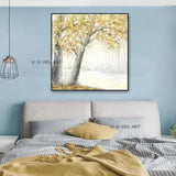 Hand Painted On Canvas Abstract Textured Trees With Yellow Leaves Wall Art Modern