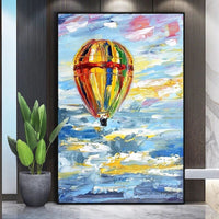 Hand Painted Coloful Hot Air Balloon Oil Painting Canvas For Child Bedroom Modern OIl Painting