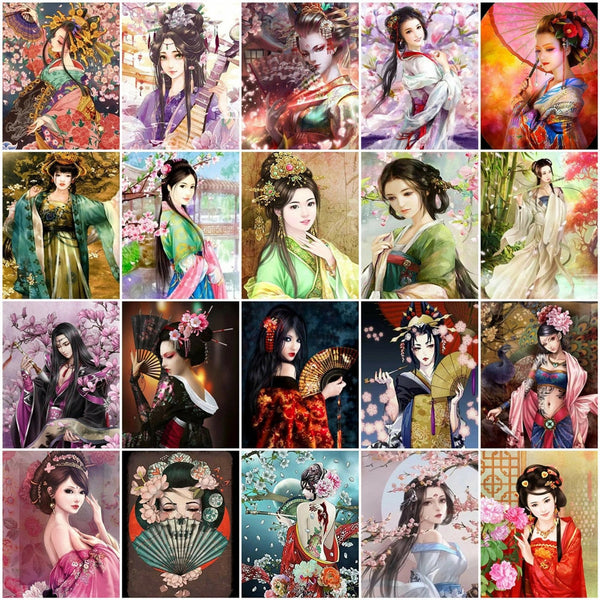 DIY Oil Painting By Numbers Japanese Woman Drawing On Canvas HandPainted Art Gift DIY Pictures Girl Figure Kits Home Decor