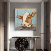 Hand Painted Professional Modern Abstract Cow Oil Painting On Canvas Funny Cow Decorative Painting