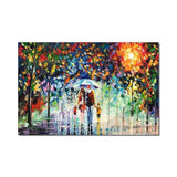 Hand Painted On Canvas Abstract Families Walking In The Rain With Umbrella Decorative