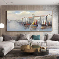 Hand Painted Abstract Wall Art Sailboat Seascape Modern On Canvas Decorative