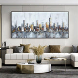 Hand Painted City Landscape On Canvas Modern Abstract Art Wall Decoration