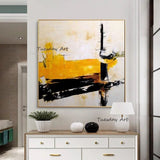 Hand Painted Oil Paintings Modern Yellow Black White Abstract Canvas Art Bedroom Wall