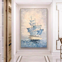 Sea Scenery Canvas Sailing Boat Oil Painting Hand Painted Wall Hanging Seascape Painting Artwork For