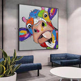 Hand Painted Animals Cow Oil Paintings On Canvas Abstract Modern Pop Art