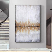 Hand Painted Golden and White Art On Canvas